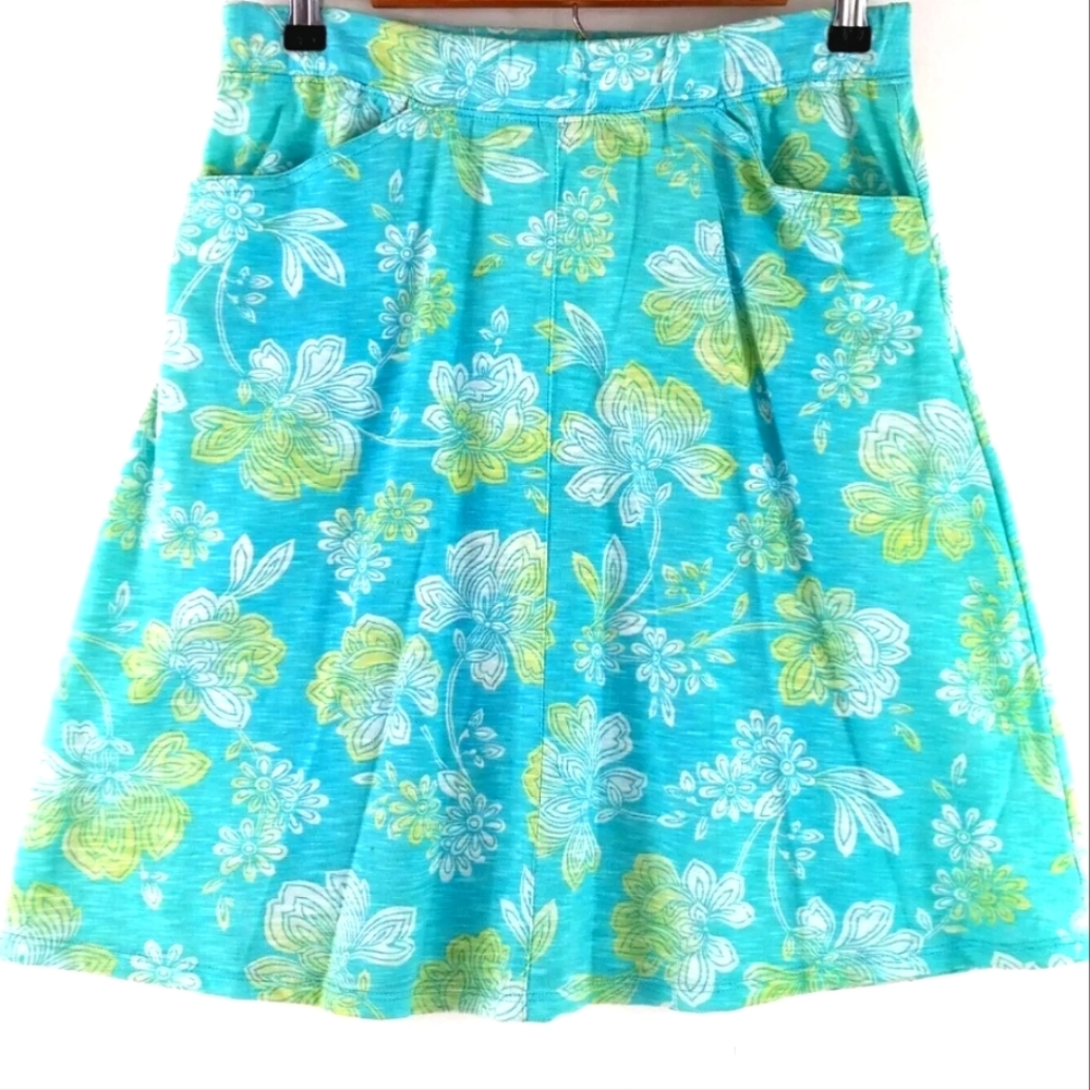 J. Jill Organic Cotton Floral Turquoise Skirt Pockets Lightweight Size MP